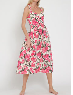 SLEEVELESS SMOCKED MIDI DRESS