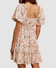 Load image into Gallery viewer, Textured Floral Bubble Sleeves Lined Mini Dress
