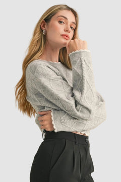CABLE KNIT CROPPED SWEATER