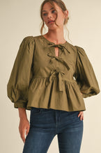 Load image into Gallery viewer, Bow ties peplum top with U-neck RED
