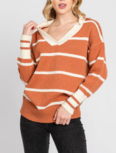 Load image into Gallery viewer, STRIPED COLLARED PULL OVER SWEATER
