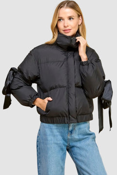 Puffer Jacket With Bow Knot Elbow String