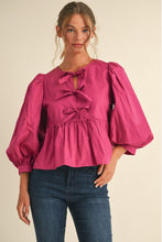 Load image into Gallery viewer, Bow ties peplum top with U-neck RED

