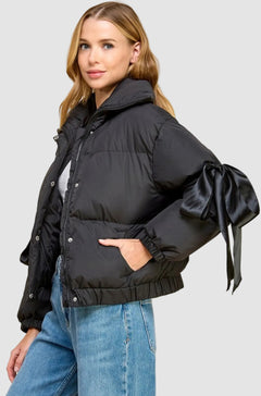 Puffer Jacket With Bow Knot Elbow String