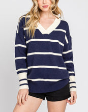 Load image into Gallery viewer, STRIPED COLLARED PULL OVER SWEATER
