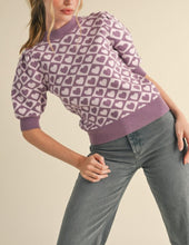 Load image into Gallery viewer, CHECKERED HEART MOCK NECK SHORT SLEEVE
SWEATER
