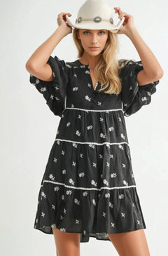 Floral Embroidered Black Dress