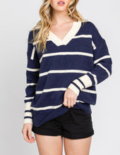 Load image into Gallery viewer, STRIPED COLLARED PULL OVER SWEATER
