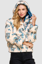 Load image into Gallery viewer, Floral Print Puffer Hooded Jacket
