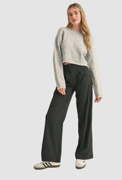 CABLE KNIT CROPPED SWEATER