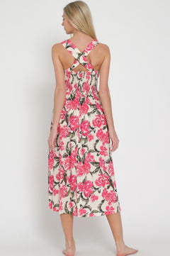 SLEEVELESS SMOCKED MIDI DRESS
