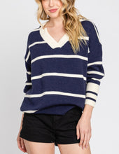 Load image into Gallery viewer, STRIPED COLLARED PULL OVER SWEATER

