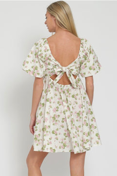 SHORT BUBBLE SLEEVE TIE BACK CHEST MINI DRESS