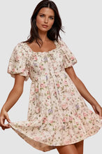 Load image into Gallery viewer, Textured Floral Bubble Sleeves Lined Mini Dress
