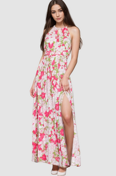 HALTER BACK CROSS STRAP TIERED MAXI DRESS