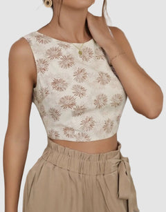 Allover Print Tie Back Tank Top