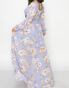 Sheer Chiffon Deep-V Long Sleeve High quality Maxi Dress