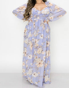 Sheer Chiffon Deep-V Long Sleeve High quality Maxi Dress